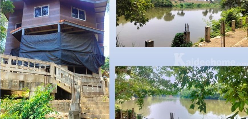 ให้เช่าที่ดินติดแม่น้ำพร้อมบ้าน 2 ชั้น 4 ไร่ ถ. ลิ้นช้าง – บ้านเก่า ต.วังเย็น กาญจนบุรี ด้านหน้าติดถนน เหมาะ ร้านอาหาร โฮมสเตย์