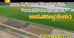 ซื้อ 3 ไร่ แถมฟรีให้อีก 356 วา ที่ลำลูกกาคลอง8 เจ้าของขายเท T.062-1574449