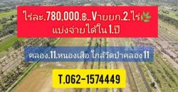 ถูกจัด เจ้าของรีบขาย แบ่งจ่ายได้ ที่ดินคลอง11 หนองเสือ T.062-1574449