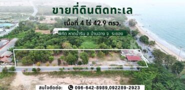 ขายที่ดินติดทะเล หาดน้ำริน บ้านฉาง ระยอง รวม 4-0-22.9 ตรว.