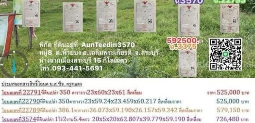 ขายที่ดิน 350ตรว ต.ห้วยบง อ.เฉลิมพระเกียรติ จ.สระบุรี ถนนสาธารณะทุกแปลง โทร 093-441-5691