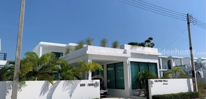 ขายพูลวิลล่าหัวหิน The Modern Pool Villa Huahin 2 ชั้น ตกแต่งอย่างดี พื้นที่ 80.8 ตรว. เฟอร์นิเจอร์อย่างดีครบ Tel. 063-289-7879