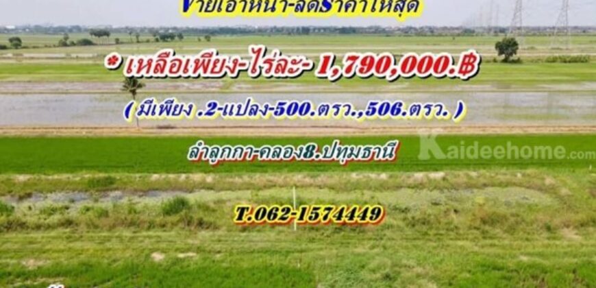 Vายเอาหน้า ลดราคาให้สุด ที่ลำลูกกา คลอง8 ที่สวย ทำเลดี อนาคตไกล T.062-1574449