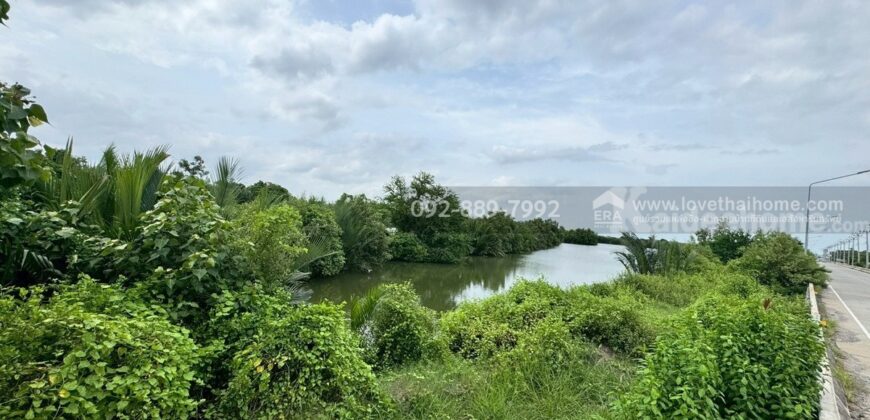 ขายที่ดิน ถนนเลียบคลองสรรพสามิต พระสมุทรเจดีย์ พื้นที่ 45-3-24 ไร่ เชิงสะพานข้ามคลองขุด-หลังขุน ราคาถูก