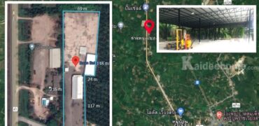 ขายโกดัง-คลังสินค้า + สำนักงาน บนที่ดิน 7 ไร่ 128 ตร.ว. (7-1-28 ไร่) ทำเลทอง ติดถนนใหญ่ สายเอเชีย 41 สุราษฎร์ธานี – นาสาร