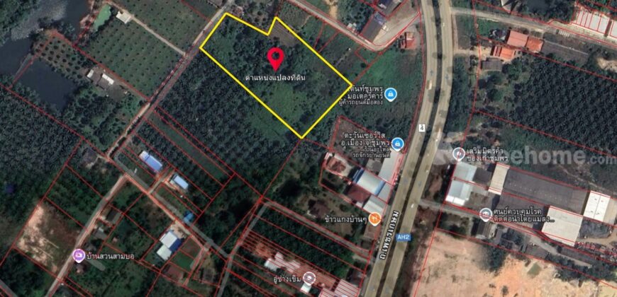 ขายที่ดิน 7 ไร่ ผังเมืองสีชมพู เมืองชุมพร ใกล้ถนนเพชรเกษม ทำเลทองพัฒนาได้ทันที
