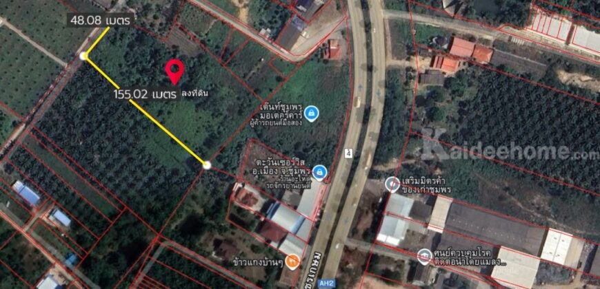 ขายที่ดิน 7 ไร่ ผังเมืองสีชมพู เมืองชุมพร ใกล้ถนนเพชรเกษม ทำเลทองพัฒนาได้ทันที