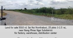 ขายที่ดิน ถ.5010 ไทรน้อย นนทบุรี มี 25 แปลง 1- 2.5 ไร่ เหมาะทำ โรงงาน โกดัง ศูนย์กระจายสินค้า ที่พัก ใกล้ อบต.หนองเพรางาย