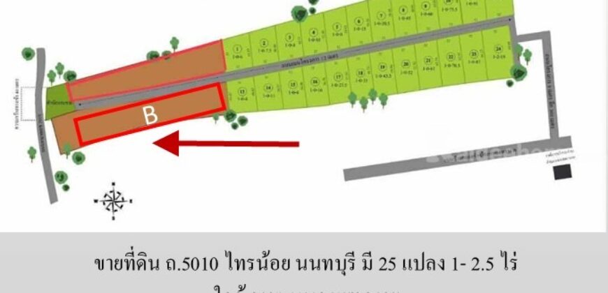 ขายที่ดิน ถ.5010 ไทรน้อย นนทบุรี มี 25 แปลง 1- 2.5 ไร่ เหมาะทำ โรงงาน โกดัง ศูนย์กระจายสินค้า ที่พัก ใกล้ อบต.หนองเพรางาย