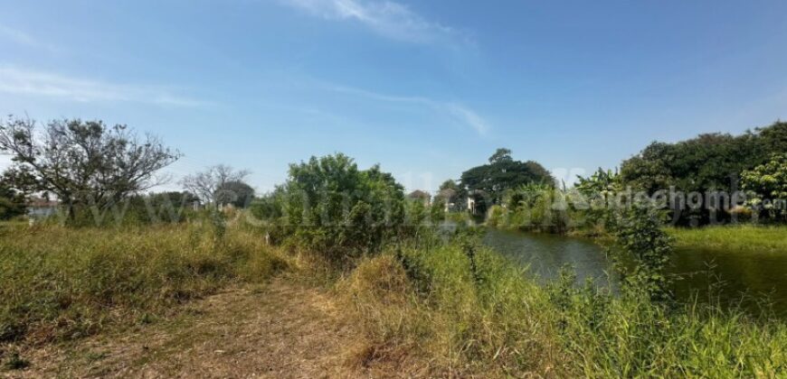 ที่ดินเปล่า ถมแล้ว 106.7 ตร.วา หมู่บ้าน การ์เด้นลากูน่า – ฉะเชิงเทรา ถนนเมน ติดทะเลสาบ