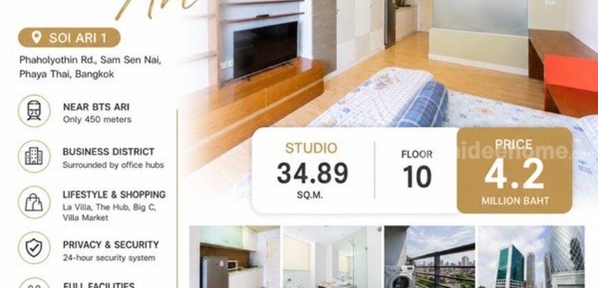 ขายคอนโด Noble Lite Ari ใกล้ BTS อารีย์ ห้องสตูดิโอ ขนาด 34.89 ตร.ม. ชั้น 10 ใกล้ BTS อารีย์ โทร 081-6268092 เจ้าของขายเอง