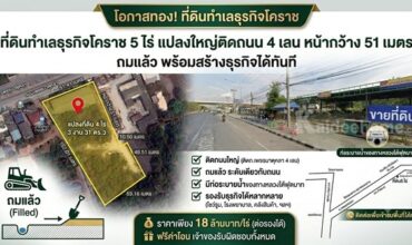 ที่ดินทำเลธุรกิจโคราช 5 ไร่ แปลงใหญ่ติดถนน 4 เลน หน้ากว้าง 51 เมตร ถมแล้ว พร้อมสร้างธุรกิจได้ทันที