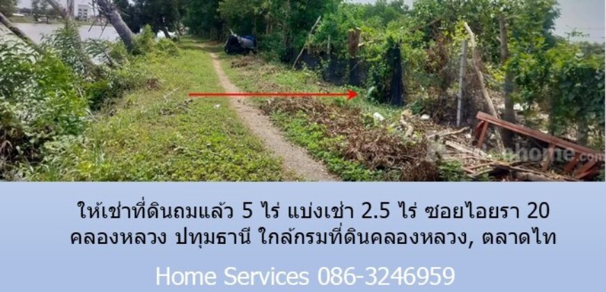 ให้เช่าที่ดินถมแล้ว 5 ไร่ แบ่งเช่า 2.5 ไร่ ซอยไอยรา 20 คลองหลวง ปทุมธานี ใกล้กรมที่ดินคลองหลวง, ตลาดไท