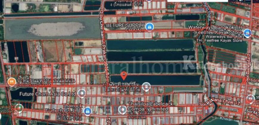 ที่ดิน 29-2-61 ไร่ บ่อปลา ถนนเทพารักษ์ ต.บางพลีใหญ่ อ.บางพลี จ.สมุทรปราการ ทำเลดี เดินทางสะดวก