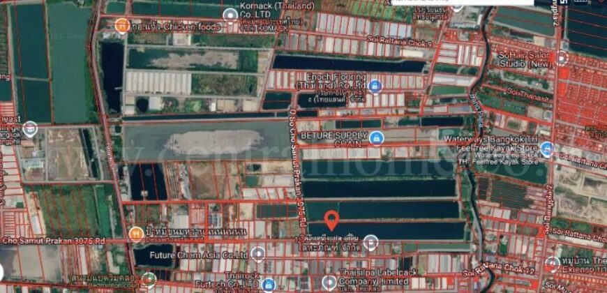 ที่ดิน 29-2-61 ไร่ บ่อปลา ถนนเทพารักษ์ ต.บางพลีใหญ่ อ.บางพลี จ.สมุทรปราการ ทำเลดี เดินทางสะดวก